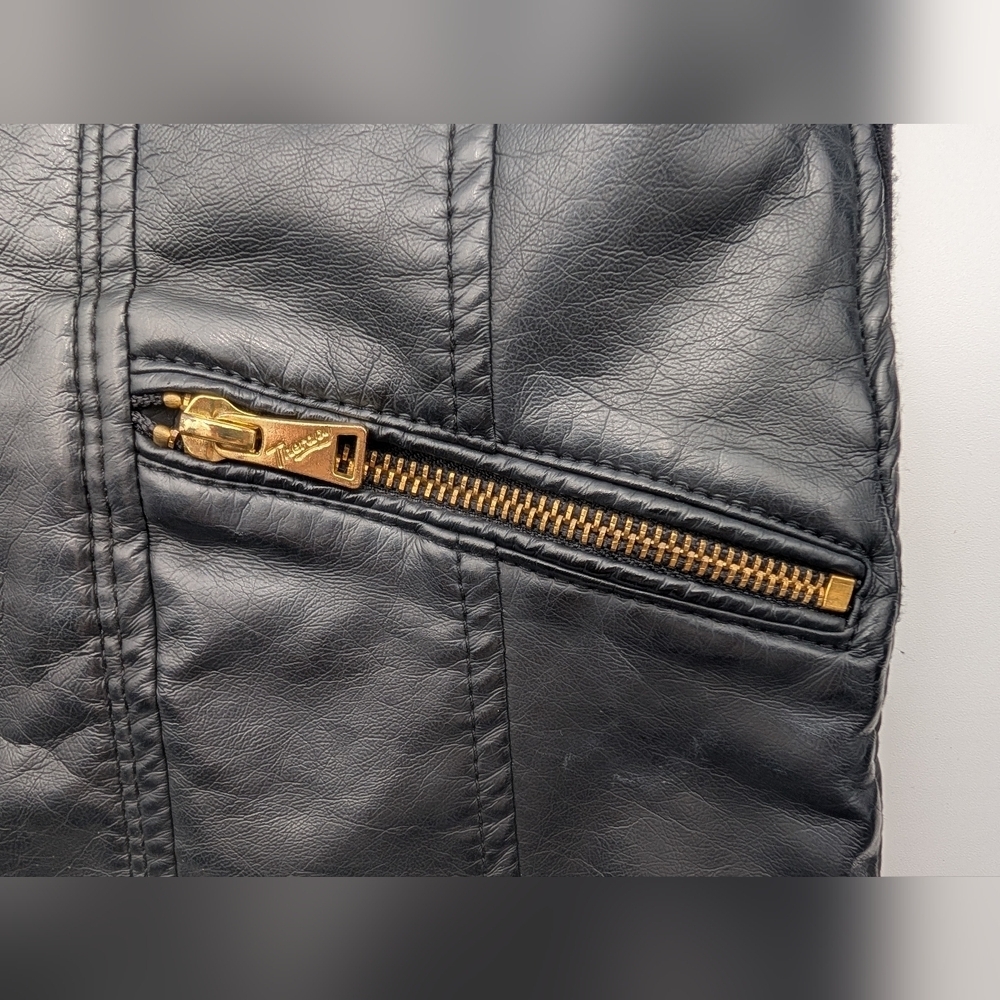 Therapy Faux Leather Jacket Lined Biker Moto Brassy Gold Accents Women Size S - Picture 8 of 17